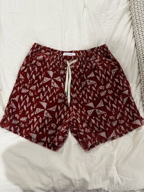 Urban Outfitters Red Patterned Drawstring Shorts Geometric Ribbed Textured Sz M